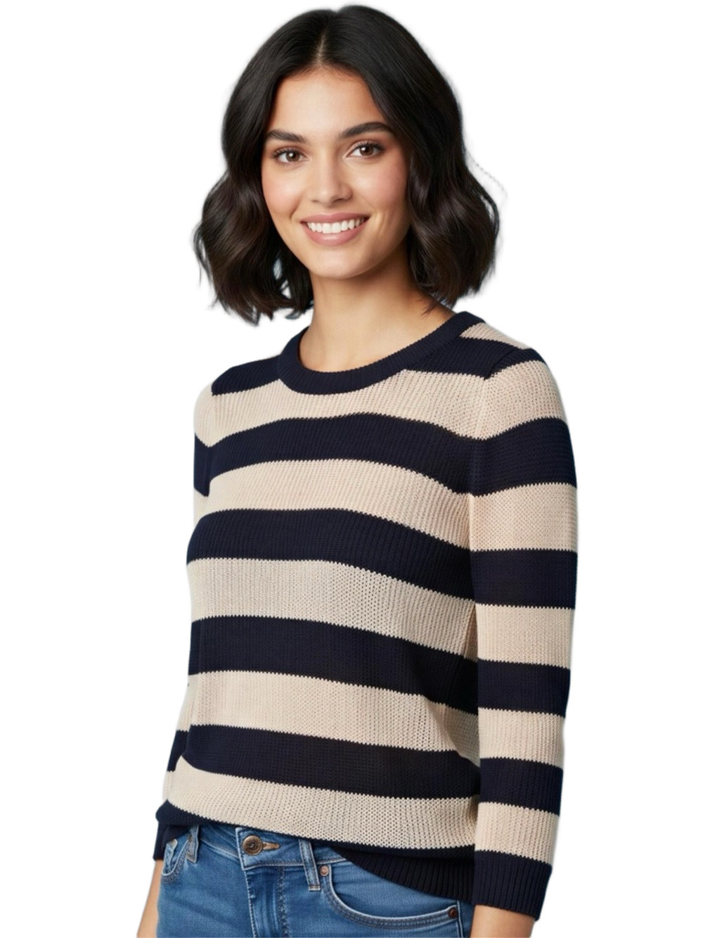 J. Crew Navy & Beige Striped Crewneck Sweater Size XS